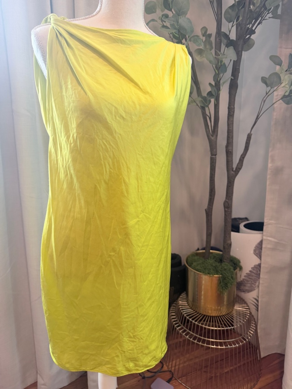 Zara Neon Yellow Sleeveless Shift Dress Small